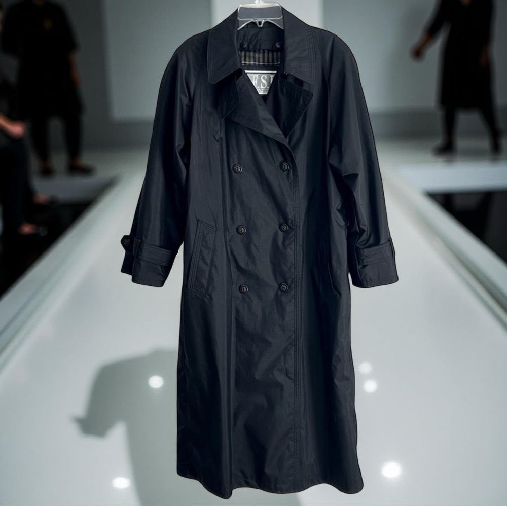 F.S.L. Black Long Trench Raincoat Sz 8P